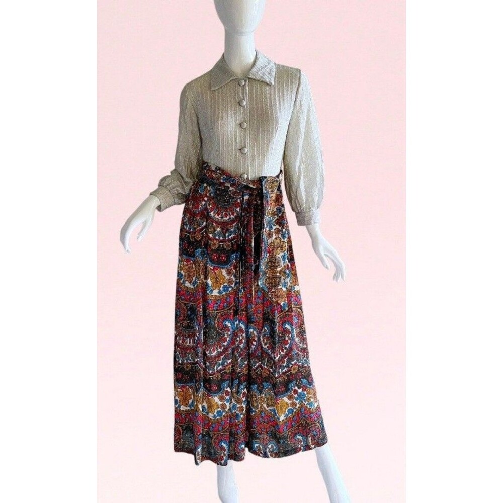 Vintage Lounge Craft Metallic Psychedelic Maxi Dress. Rare! 1970s. Medium.